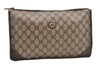 Authentic GUCCI Vintage Clutch Hand Bag Purse GG PVC Leather Brown 1233G