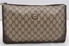 Authentic GUCCI Vintage Clutch Hand Bag Purse GG PVC Leather Brown 1233G