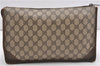 Authentic GUCCI Vintage Clutch Hand Bag Purse GG PVC Leather Brown 1233G