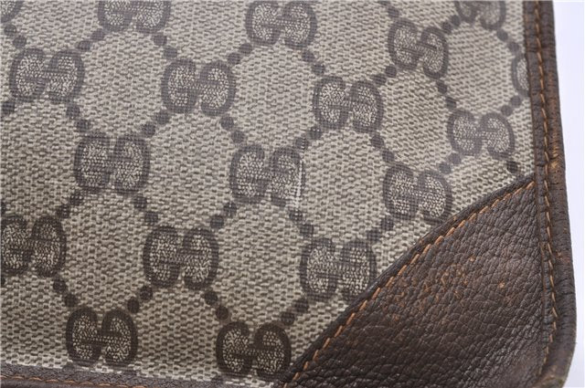 Authentic GUCCI Vintage Clutch Hand Bag Purse GG PVC Leather Brown 1233G