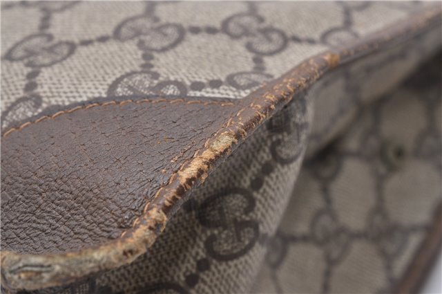 Authentic GUCCI Vintage Clutch Hand Bag Purse GG PVC Leather Brown 1233G