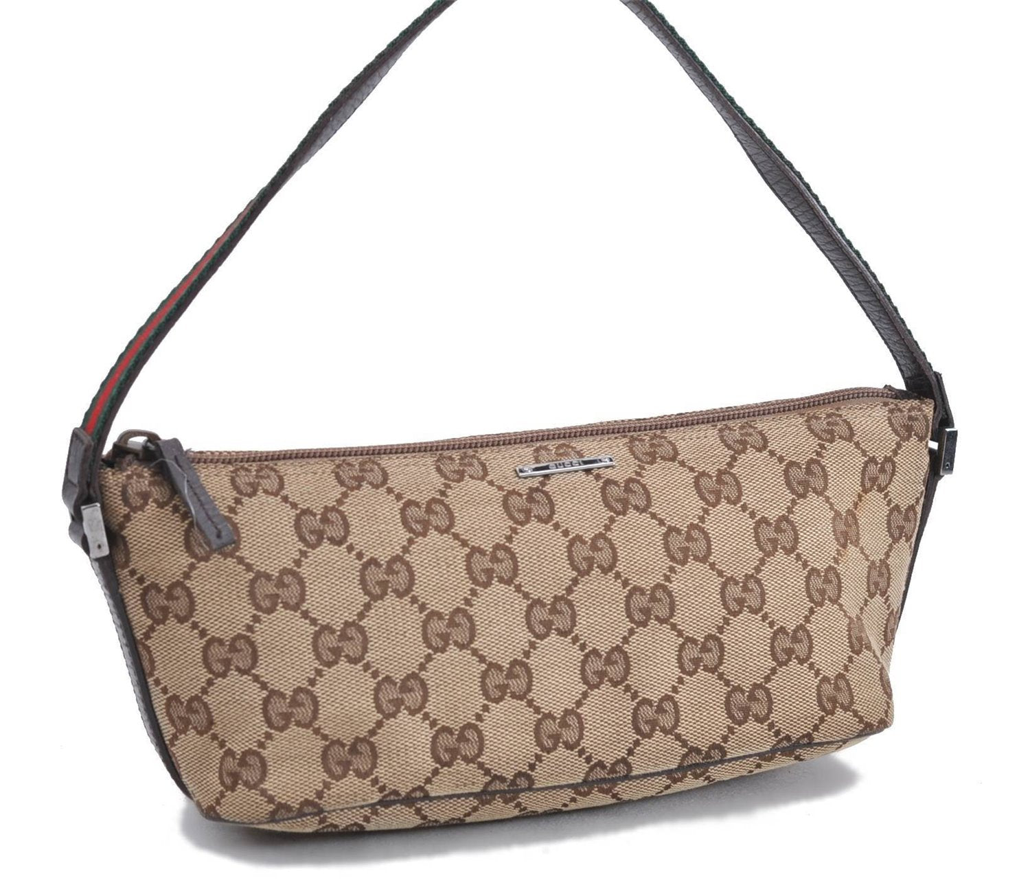 Auth GUCCI Wab Sherry Line Hand Bag Pouch GG Canvas Leather 141809 Brown 1234D