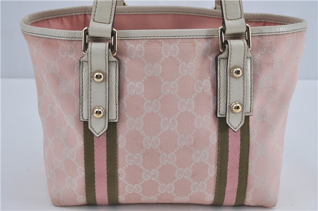 Authentic GUCCI Sherry Line Hand Tote Bag GG Canvas Leather 139261 Pink 1235D