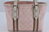 Authentic GUCCI Sherry Line Hand Tote Bag GG Canvas Leather 139261 Pink 1235D