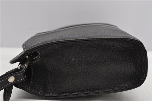 Authentic BURBERRY Vintage Leather Clutch Hand Bag Purse Black 1235F