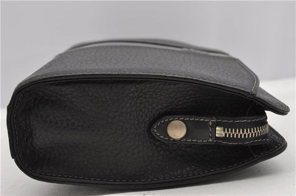 Authentic BURBERRY Vintage Leather Clutch Hand Bag Purse Black 1235F