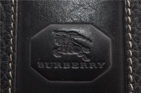 Authentic BURBERRY Vintage Leather Clutch Hand Bag Purse Black 1235F