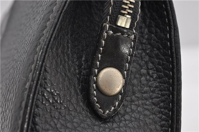 Authentic BURBERRY Vintage Leather Clutch Hand Bag Purse Black 1235F