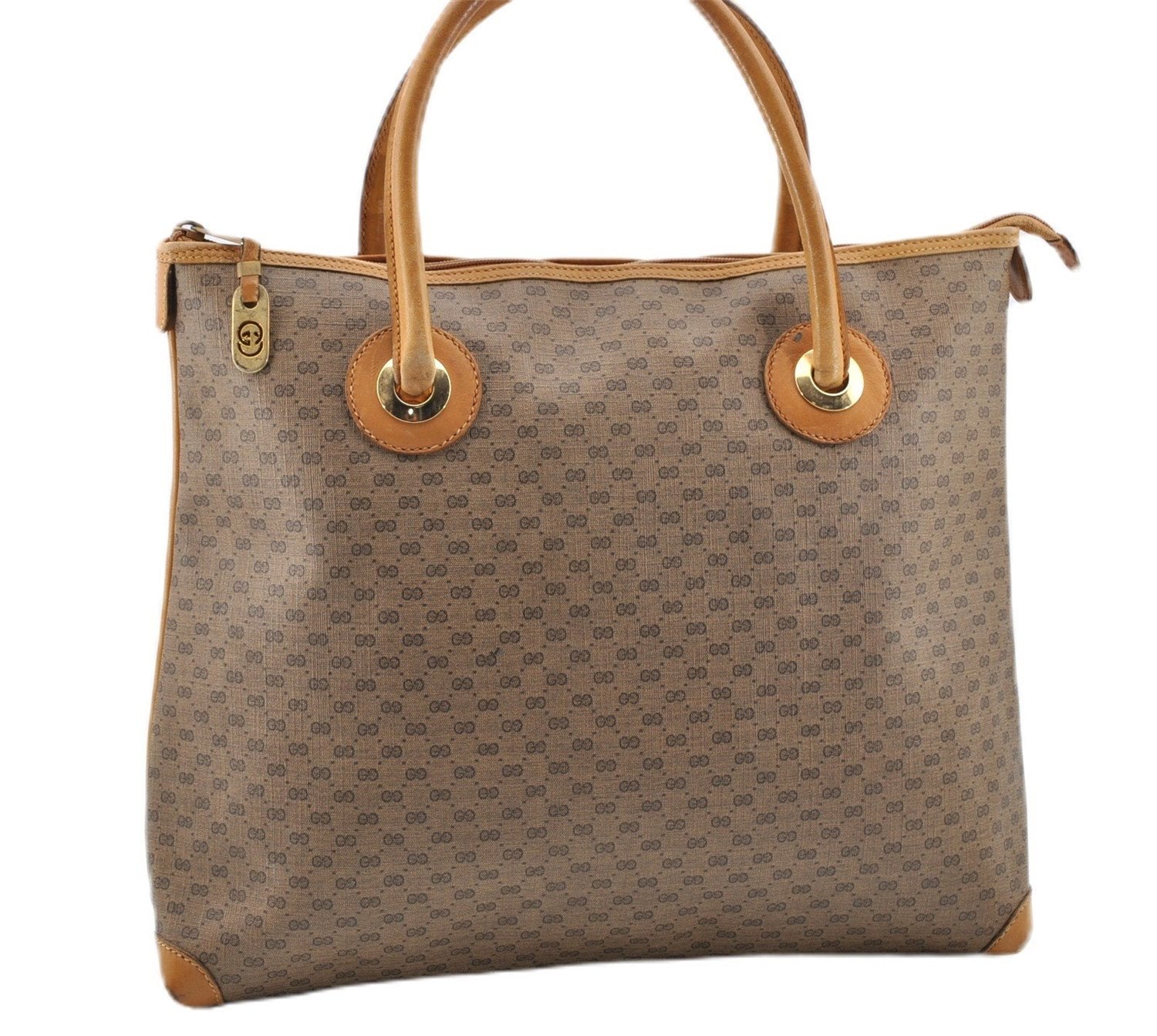 Authentic GUCCI Micro GG PVC Leather Shoulder Tote Bag Brown 1235G