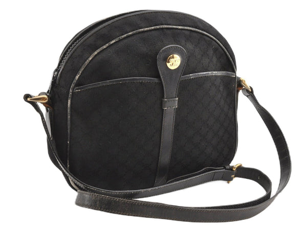 Authentic CELINE Macadam Blason Shoulder Cross Bag Canvas Leather Black 1236G