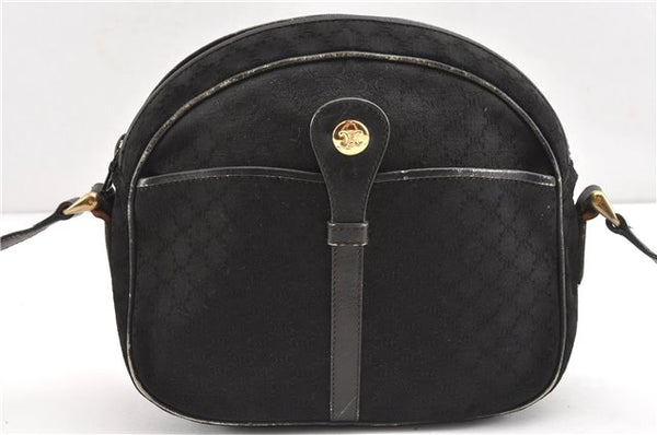 Authentic CELINE Macadam Blason Shoulder Cross Bag Canvas Leather Black 1236G