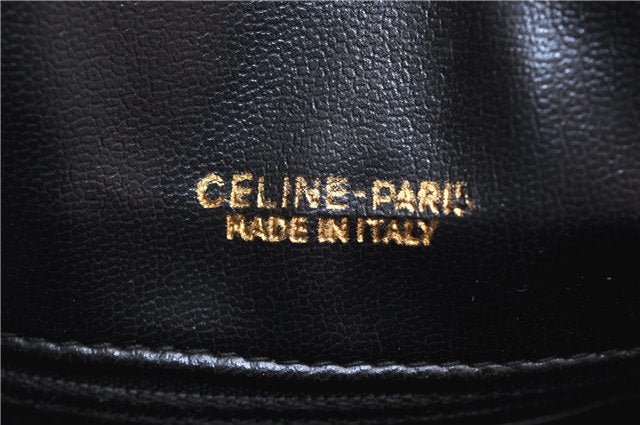 Authentic CELINE Macadam Blason Shoulder Cross Bag Canvas Leather Black 1236G