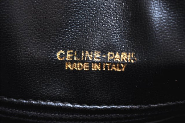 Authentic CELINE Macadam Blason Shoulder Cross Bag Canvas Leather Black 1236G