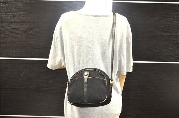 Authentic CELINE Macadam Blason Shoulder Cross Bag Canvas Leather Black 1236G