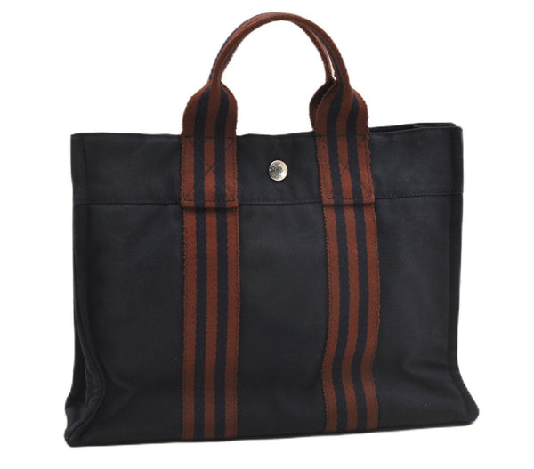 Authentic HERMES Fourre Tout PM Hand Tote Bag Canvas Navy 1238G