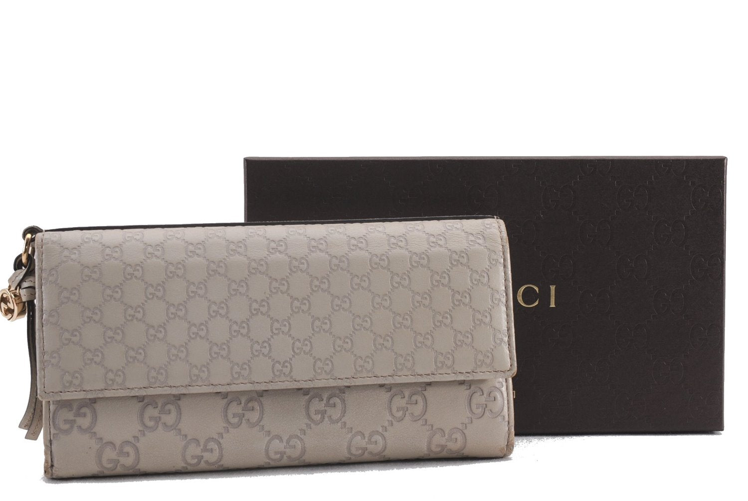 Authentic GUCCI Guccissima Leather Long Wallet Purse 323396 Ivory Box 1241F