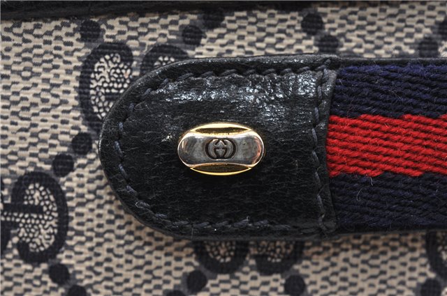 Authentic GUCCI Sherry Line Shoulder Hand Bag GG PVC Leather Navy Blue 1242G