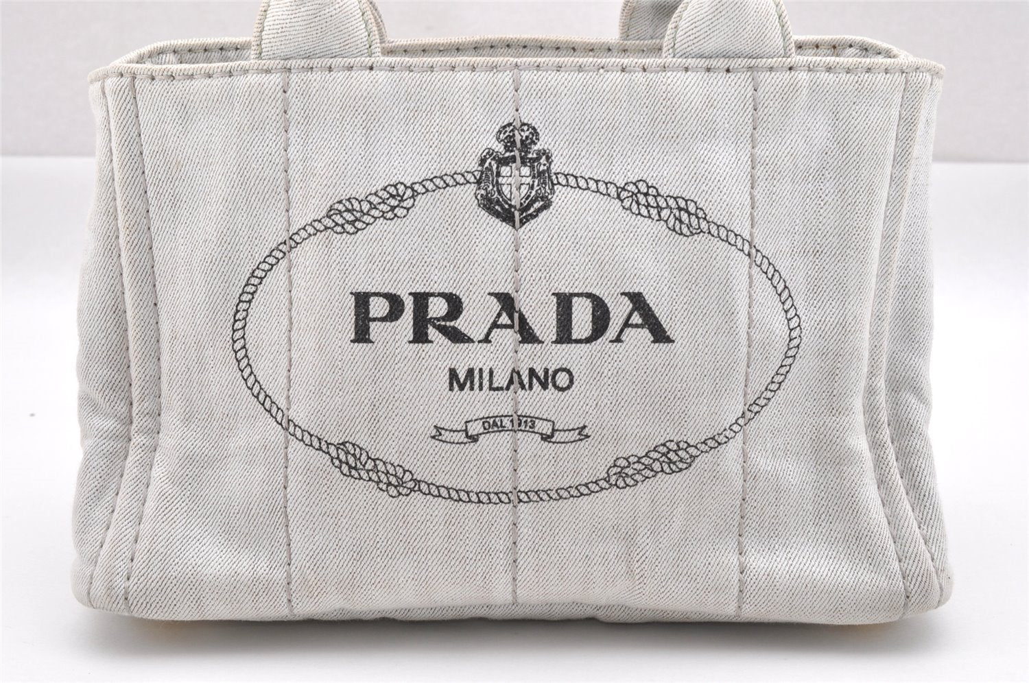 Authentic PRADA Vintage Canapa SS Denim 2Way Shoulder Hand Bag Purse White 1242I