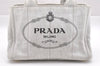 Authentic PRADA Vintage Canapa SS Denim 2Way Shoulder Hand Bag Purse White 1242I