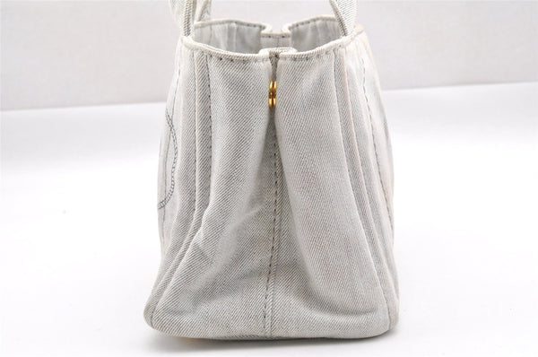 Authentic PRADA Vintage Canapa SS Denim 2Way Shoulder Hand Bag Purse White 1242I