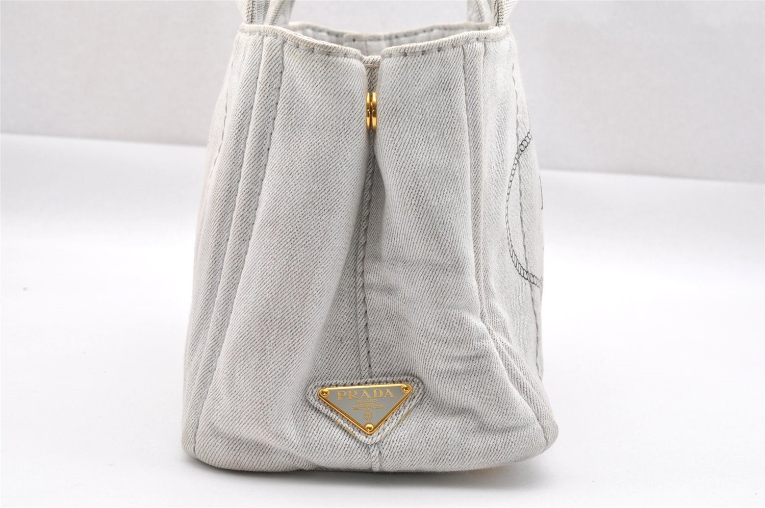 Authentic PRADA Vintage Canapa SS Denim 2Way Shoulder Hand Bag Purse White 1242I