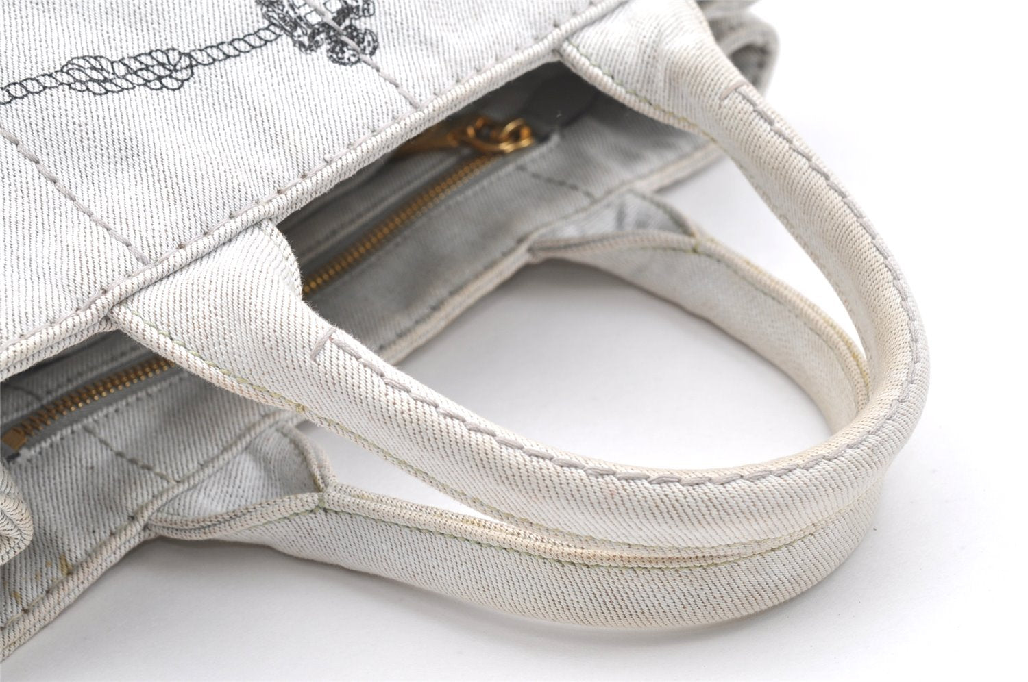 Authentic PRADA Vintage Canapa SS Denim 2Way Shoulder Hand Bag Purse White 1242I