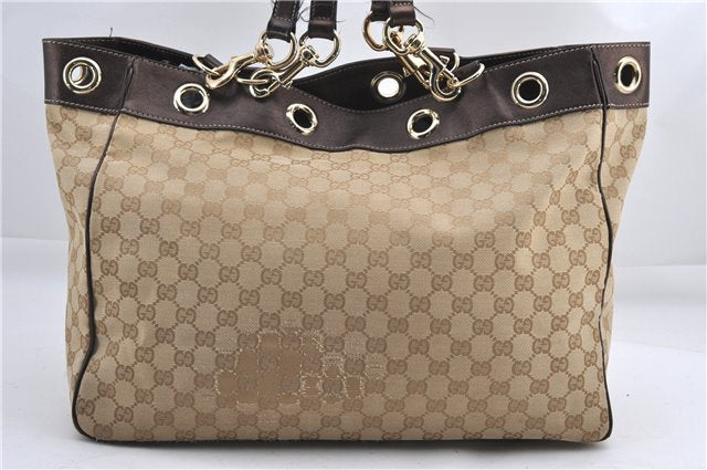 Authentic GUCCI Positano Shoulder Tote Bag GG Canvas Leather 153033 Beige 1244G