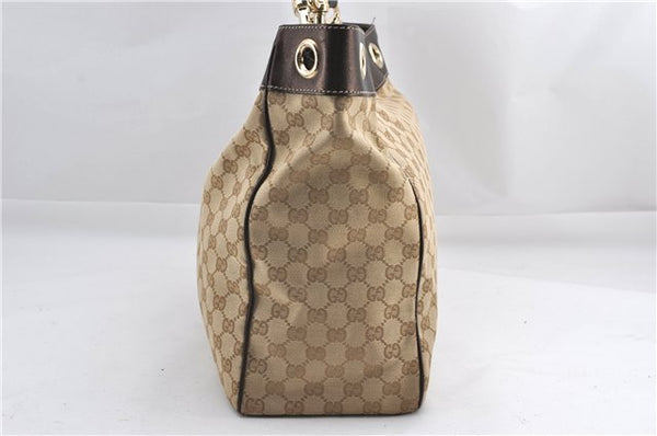 Authentic GUCCI Positano Shoulder Tote Bag GG Canvas Leather 153033 Beige 1244G