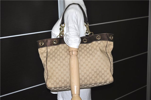 Authentic GUCCI Positano Shoulder Tote Bag GG Canvas Leather 153033 Beige 1244G