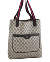 Authentic GUCCI Sherry Line Shoulder Tote Bag GG PVC Leather Navy Blue 1250G