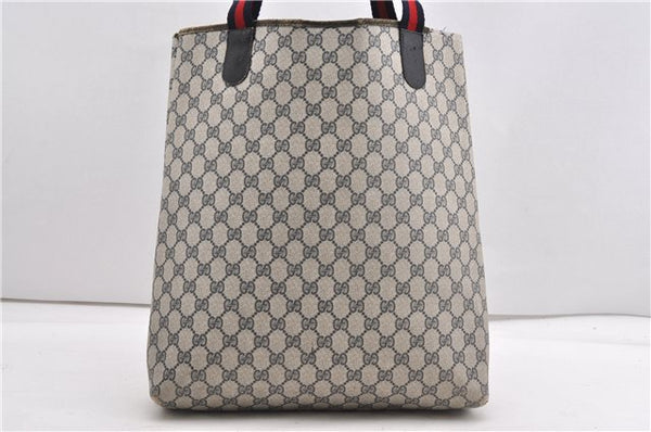 Authentic GUCCI Sherry Line Shoulder Tote Bag GG PVC Leather Navy Blue 1250G
