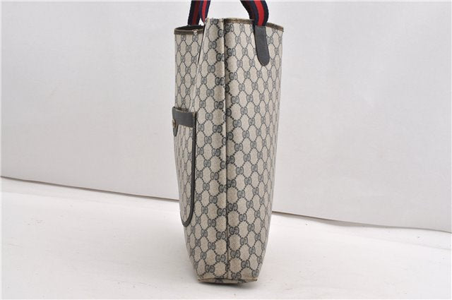 Authentic GUCCI Sherry Line Shoulder Tote Bag GG PVC Leather Navy Blue 1250G