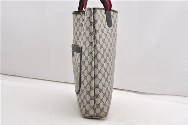 Authentic GUCCI Sherry Line Shoulder Tote Bag GG PVC Leather Navy Blue 1250G