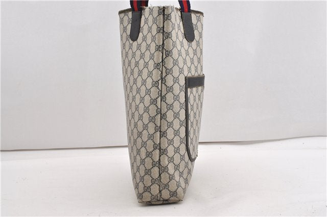 Authentic GUCCI Sherry Line Shoulder Tote Bag GG PVC Leather Navy Blue 1250G