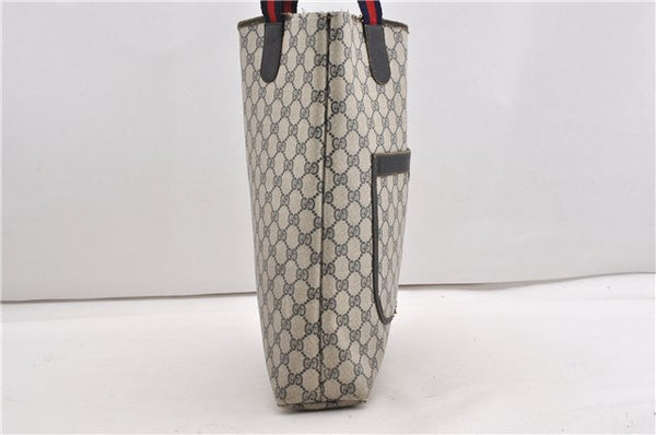Authentic GUCCI Sherry Line Shoulder Tote Bag GG PVC Leather Navy Blue 1250G