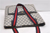 Authentic GUCCI Sherry Line Shoulder Tote Bag GG PVC Leather Navy Blue 1250G