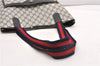 Authentic GUCCI Sherry Line Shoulder Tote Bag GG PVC Leather Navy Blue 1250G
