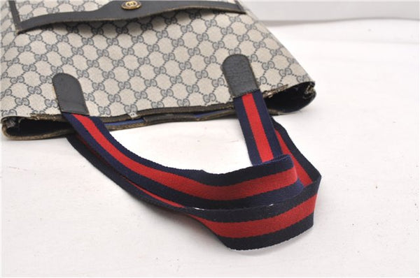 Authentic GUCCI Sherry Line Shoulder Tote Bag GG PVC Leather Navy Blue 1250G