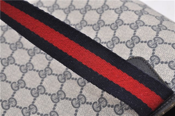 Authentic GUCCI Sherry Line Shoulder Tote Bag GG PVC Leather Navy Blue 1250G