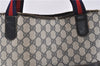 Authentic GUCCI Sherry Line Shoulder Tote Bag GG PVC Leather Navy Blue 1250G