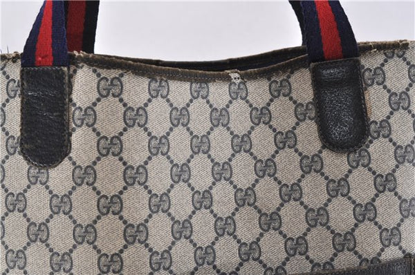 Authentic GUCCI Sherry Line Shoulder Tote Bag GG PVC Leather Navy Blue 1250G