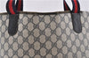 Authentic GUCCI Sherry Line Shoulder Tote Bag GG PVC Leather Navy Blue 1250G