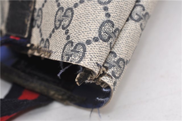 Authentic GUCCI Sherry Line Shoulder Tote Bag GG PVC Leather Navy Blue 1250G