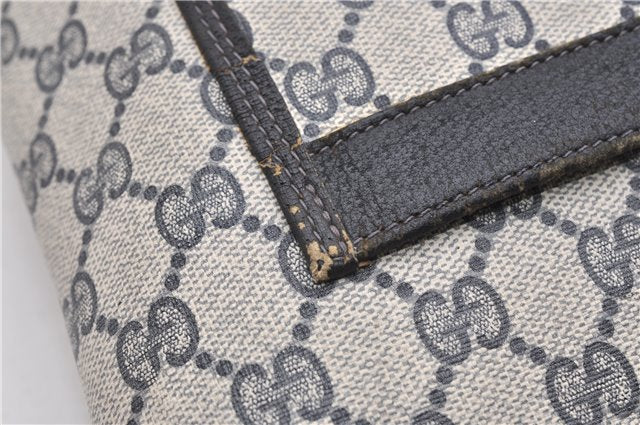 Authentic GUCCI Sherry Line Shoulder Tote Bag GG PVC Leather Navy Blue 1250G