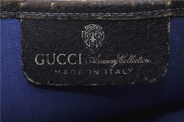 Authentic GUCCI Sherry Line Shoulder Tote Bag GG PVC Leather Navy Blue 1250G