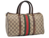 Authentic GUCCI Web Sherry Line Hand Boston Bag GG PVC Leather Brown 1251G