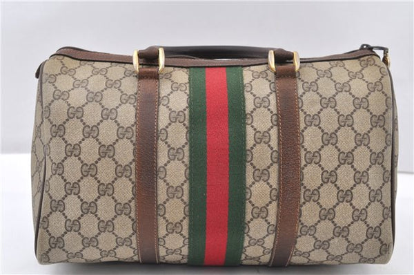 Authentic GUCCI Web Sherry Line Hand Boston Bag GG PVC Leather Brown 1251G