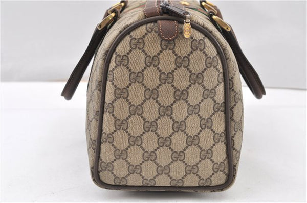 Authentic GUCCI Web Sherry Line Hand Boston Bag GG PVC Leather Brown 1251G