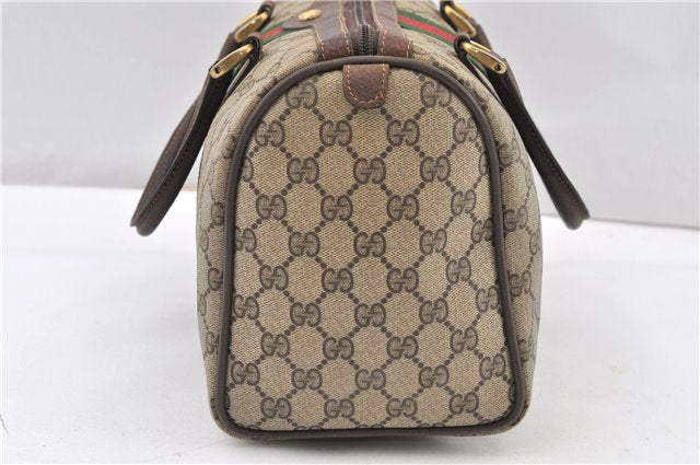 Authentic GUCCI Web Sherry Line Hand Boston Bag GG PVC Leather Brown 1251G