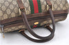 Authentic GUCCI Web Sherry Line Hand Boston Bag GG PVC Leather Brown 1251G